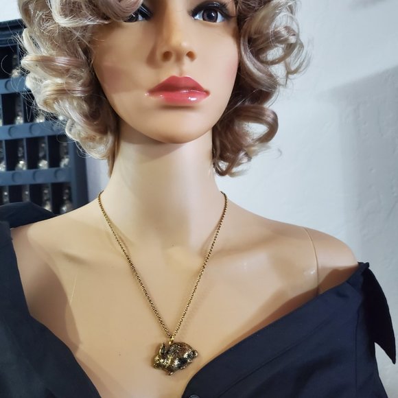 Bunny Rabbit Necklace - Copper Alloy Plated in Antique Gold - 17" chain - Picture 5 of 14